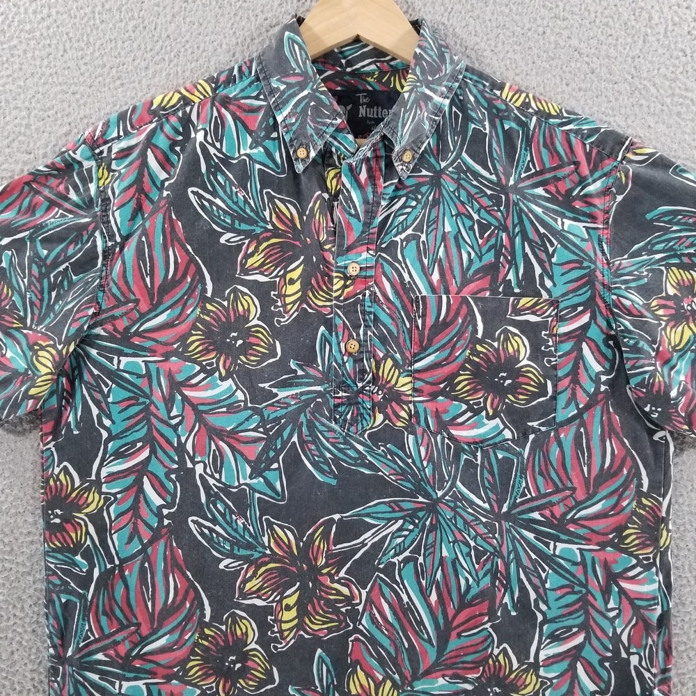 Chubbies Shirt Mens XL Black Floral Hawaiian The Nutter Popover Polo USA Made